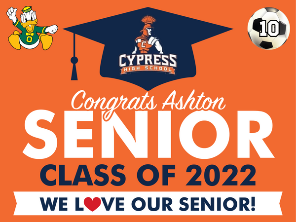 HS Banner Option 9: Grad Banner with Student Name, College and Sport/Activity (multiple sizes)