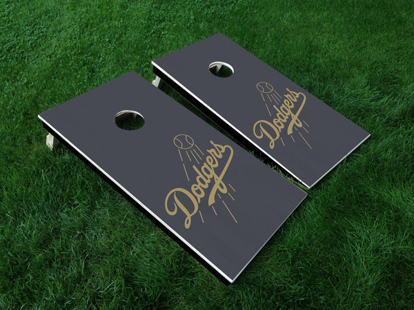 Dodgers Gold & Charcoal Blue Vinyl Decals - Full Board Graphics for Cornhole Game  24" x 48" *DECALS ONLY